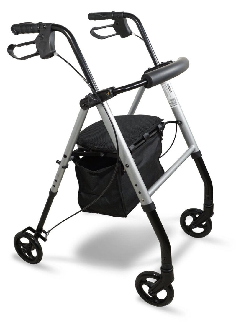 Lightweight Four Wheeled Rollator — 6″ Wheels (Silver)