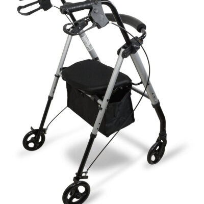 Lightweight Four Wheeled Rollator — 6″ Wheels (Silver)