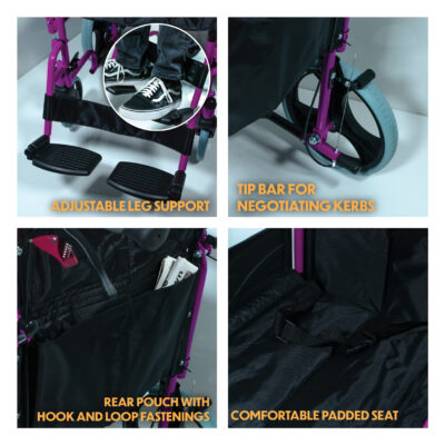 Compact Transport Aluminium Wheelchair (Pink)