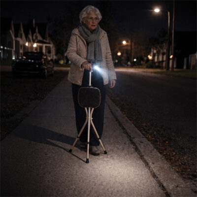 Seat Cane with Torch Light
